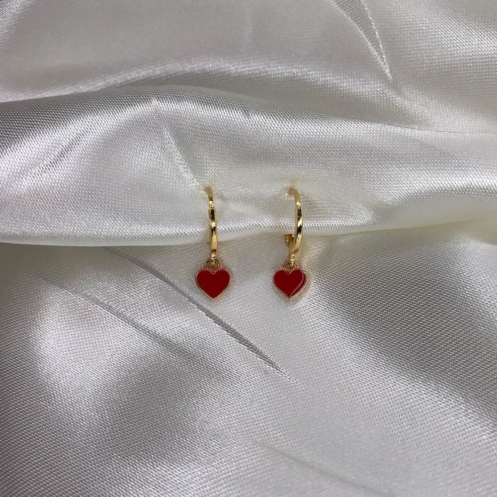 Tiny Red Heart Huggie Earrings